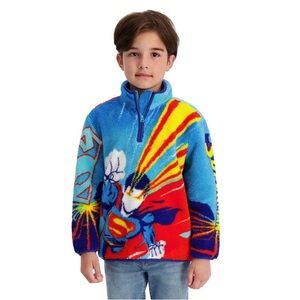 New! DC Comics Superman Boys Sherpa Quarter-Zip Pullover in Blue, Red & Green